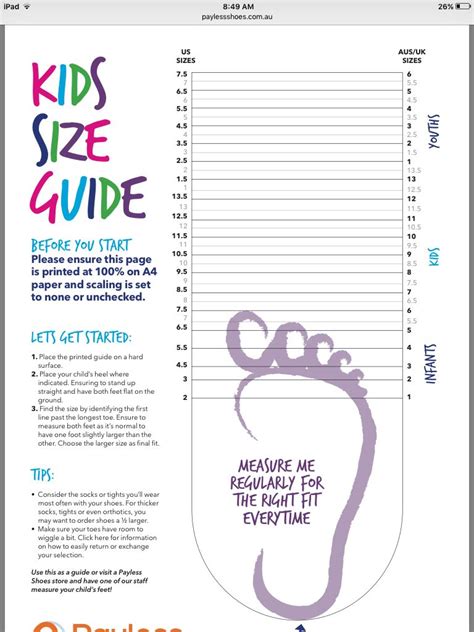 Kids Printable Shoe Size